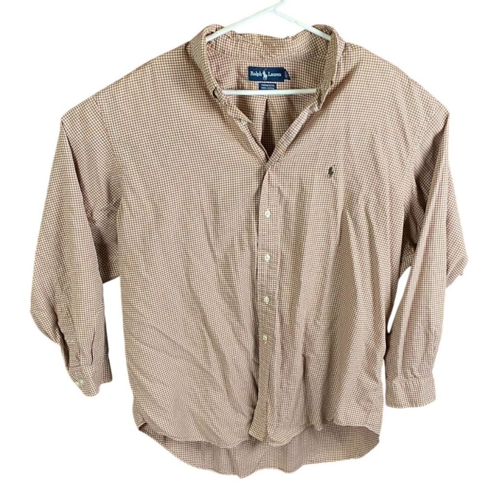 Ralph Lauren Mens  YarmouthShirt 18 34 35 Long Sleeve Checkered Button-Down